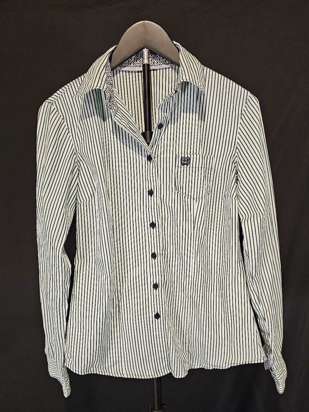 Cinch Women's Mint With Dark Blue Pinstriped Long Sleeve Shirt